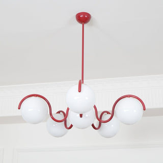 Lustra Lustre en Verre Blanc avec Globes et Cadre Courbé