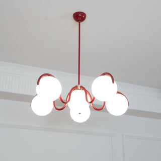 Lustra Lustre en Verre Blanc avec Globes et Cadre Courbé