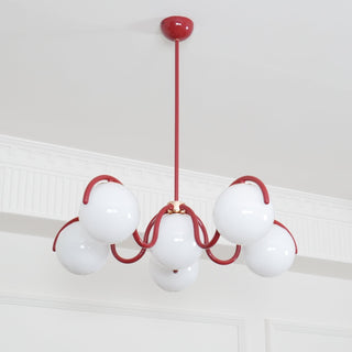 Lustra Lustre en Verre Blanc avec Globes et Cadre Courbé