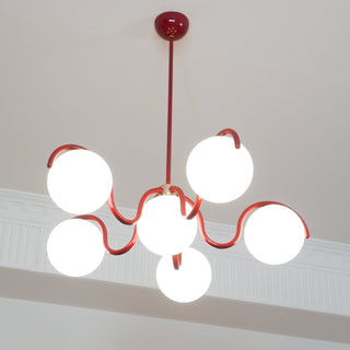 Lustra Lustre en Verre Blanc avec Globes et Cadre Courbé
