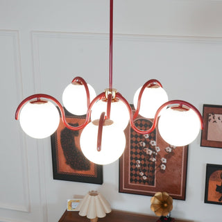 Lustra Lustre en Verre Blanc avec Globes et Cadre Courbé