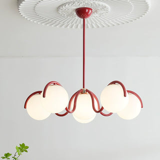 Lustra Lustre en Verre Blanc avec Globes et Cadre Courbé