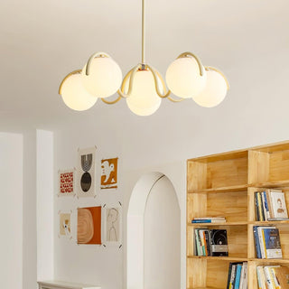 Lustra Lustre en Verre Blanc avec Globes et Cadre Courbé
