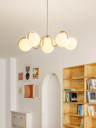 Lustra Lustre en Verre Blanc avec Globes et Cadre Courbé