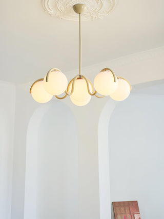 Lustra Lustre en Verre Blanc avec Globes et Cadre Courbé