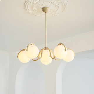 Lustra Lustre en Verre Blanc avec Globes et Cadre Courbé