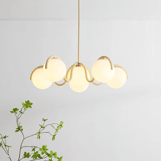 Lustra Lustre en Verre Blanc avec Globes et Cadre Courbé