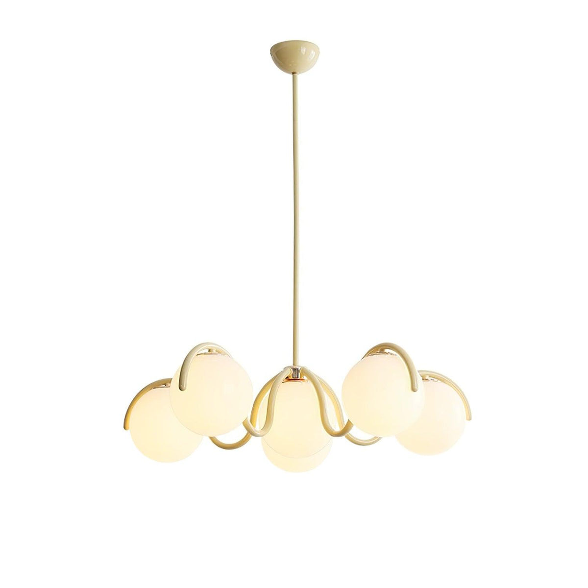 Velia Lustre en Verre Blanc avec Globes et Cadre Courbé