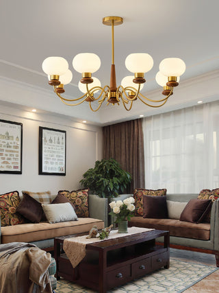 Luma Lustre Lustra Laiton Bois Globe Classique