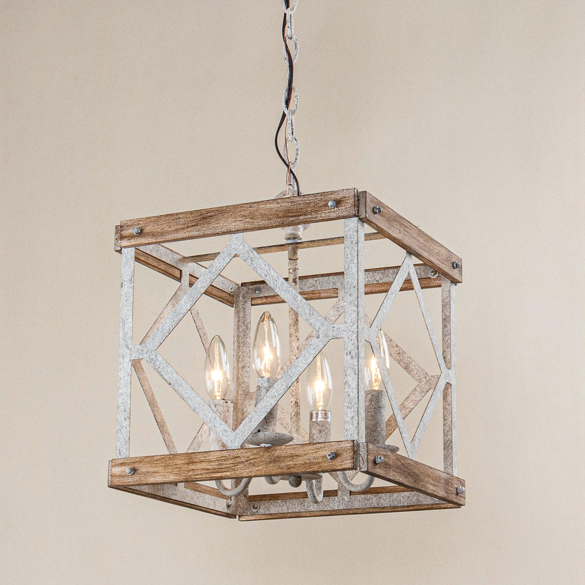 Zelaeora Suspension Métal Bois Créativité Individuelle 4 Lumières