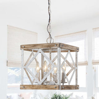 Zelaeora Suspension Métal Bois Créativité Individuelle 4 Lumières