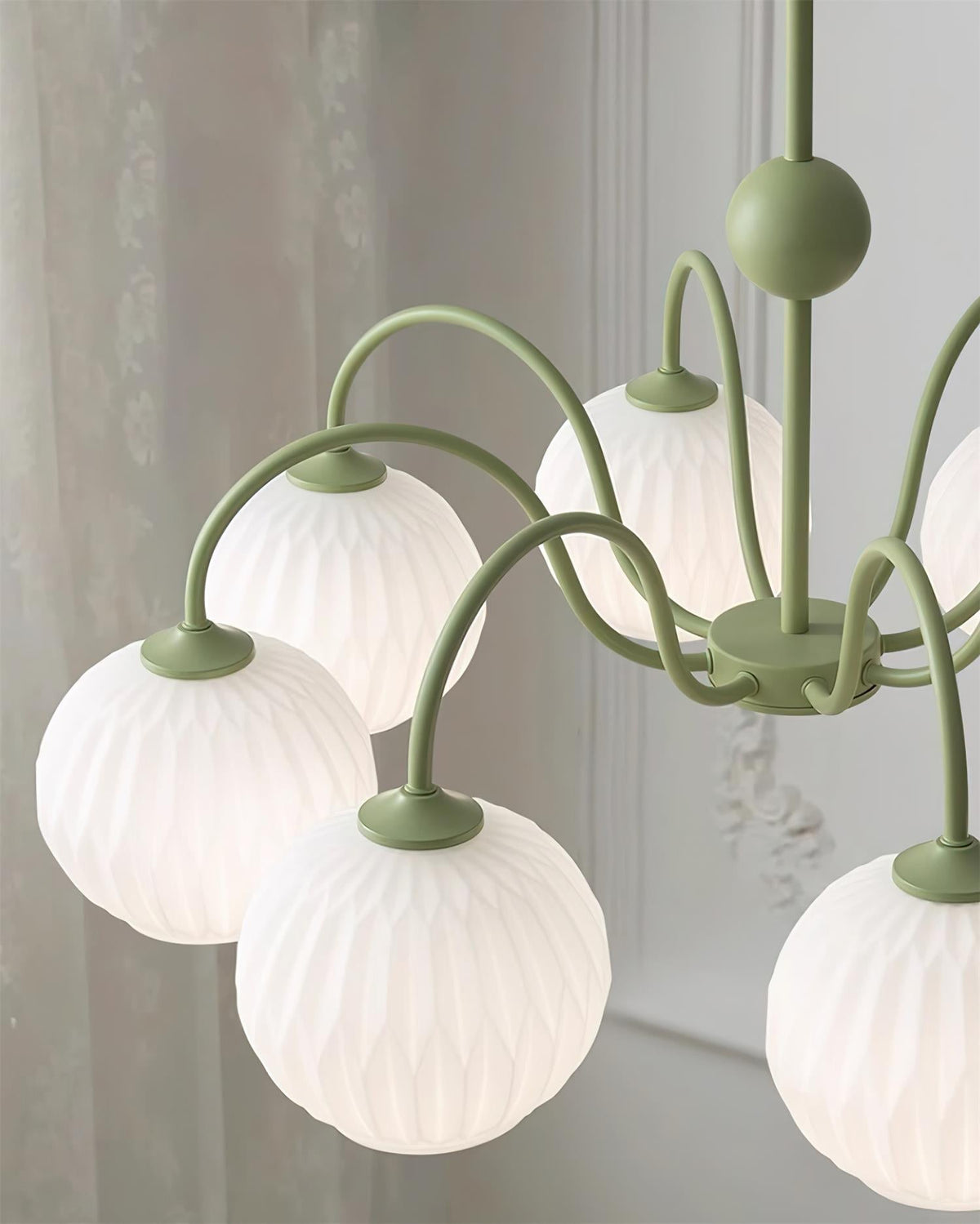 Noriana Lustre Moderne à 8 Lumières en Verre Ridé Vert