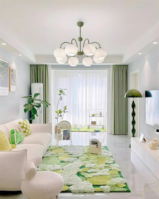 Lustra Lustre Moderne à 8 Lumières en Verre Ridé Vert