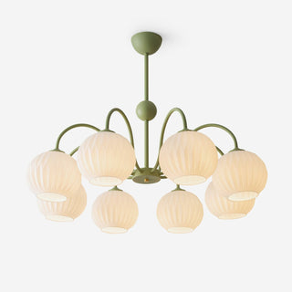 Lustra Lustre Moderne à 8 Lumières en Verre Ridé Vert