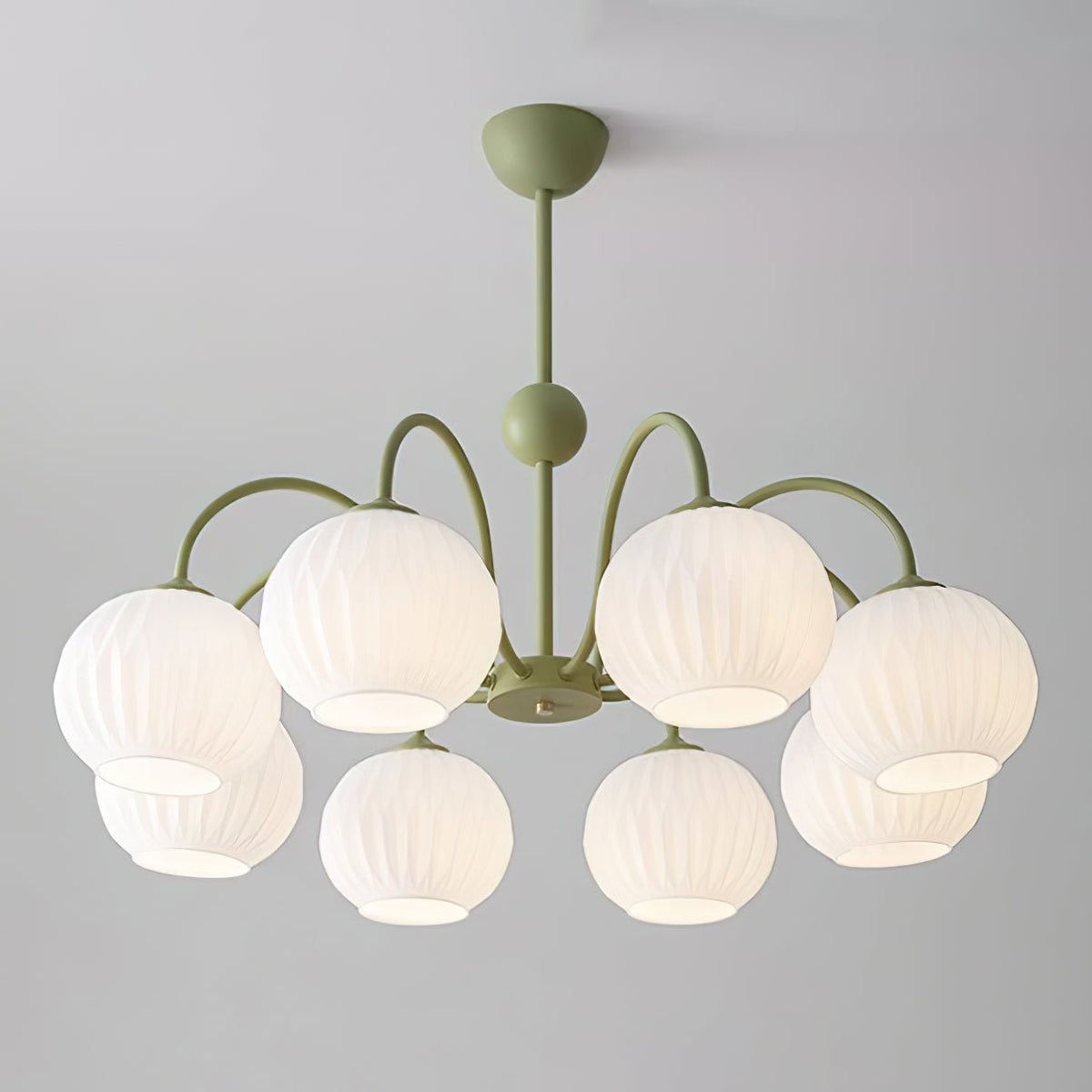 Noriana Lustre Moderne à 8 Lumières en Verre Ridé Vert
