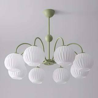 Lustra Lustre Moderne à 8 Lumières en Verre Ridé Vert
