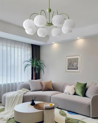 Lustra Lustre Moderne à 8 Lumières en Verre Ridé Vert