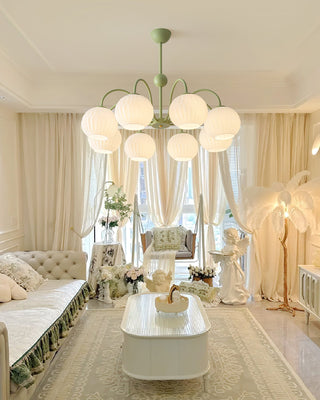 Lustra Lustre Moderne à 8 Lumières en Verre Ridé Vert