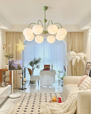 Lustra Lustre Moderne à 8 Lumières en Verre Ridé Vert