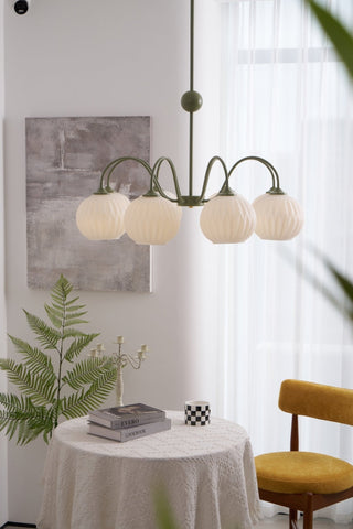 Lustra Lustre Moderne à 8 Lumières en Verre Ridé Vert