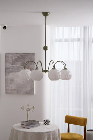 Lustra Lustre Moderne à 8 Lumières en Verre Ridé Vert