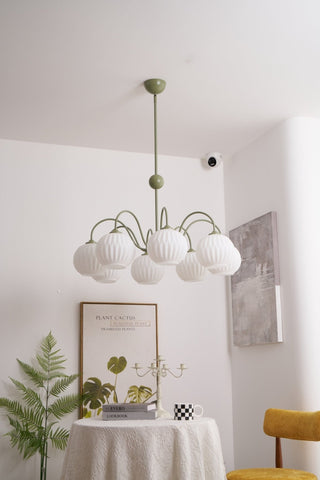 Lustra Lustre Moderne à 8 Lumières en Verre Ridé Vert