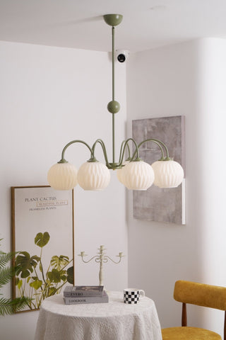 Lustra Lustre Moderne à 8 Lumières en Verre Ridé Vert