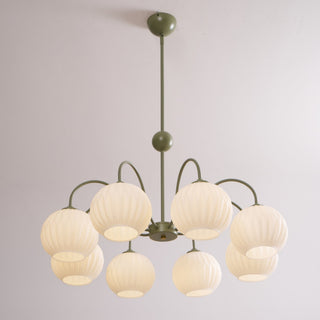 Lustra Lustre Moderne à 8 Lumières en Verre Ridé Vert