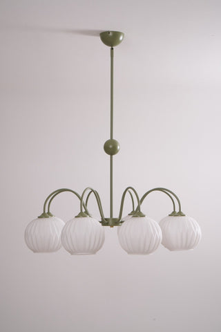 Lustra Lustre Moderne à 8 Lumières en Verre Ridé Vert