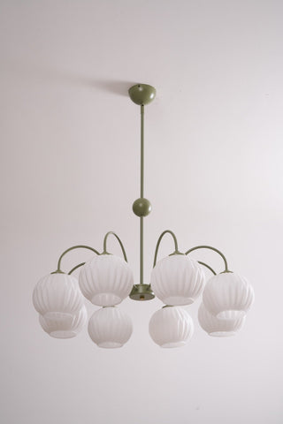 Lustra Lustre Moderne à 8 Lumières en Verre Ridé Vert