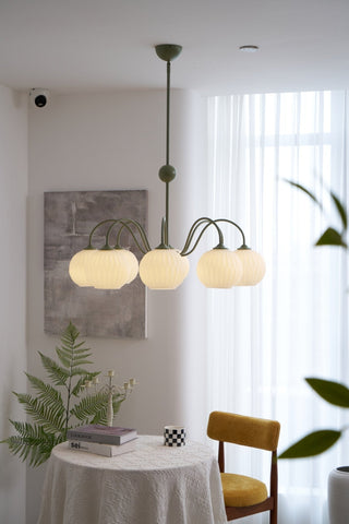 Lustra Lustre Moderne à 8 Lumières en Verre Ridé Vert