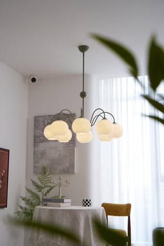 Lustra Lustre Moderne à 8 Lumières en Verre Ridé Vert