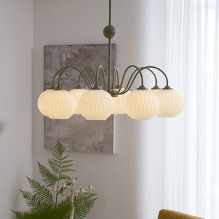 Lustra Lustre Moderne à 8 Lumières en Verre Ridé Vert