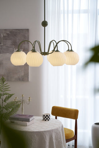 Lustra Lustre Moderne à 8 Lumières en Verre Ridé Vert