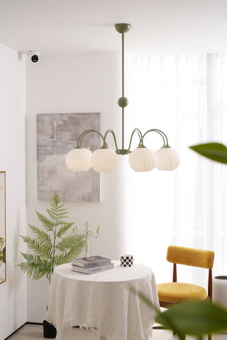 Lustra Lustre Moderne à 8 Lumières en Verre Ridé Vert
