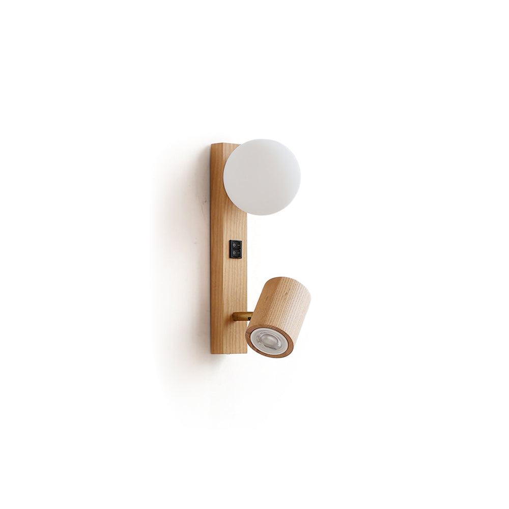 Rensen Wall Lamp in natural wood finish, front view.