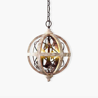 Lustra Lustre Globe Rétro avec Bois Vieilli