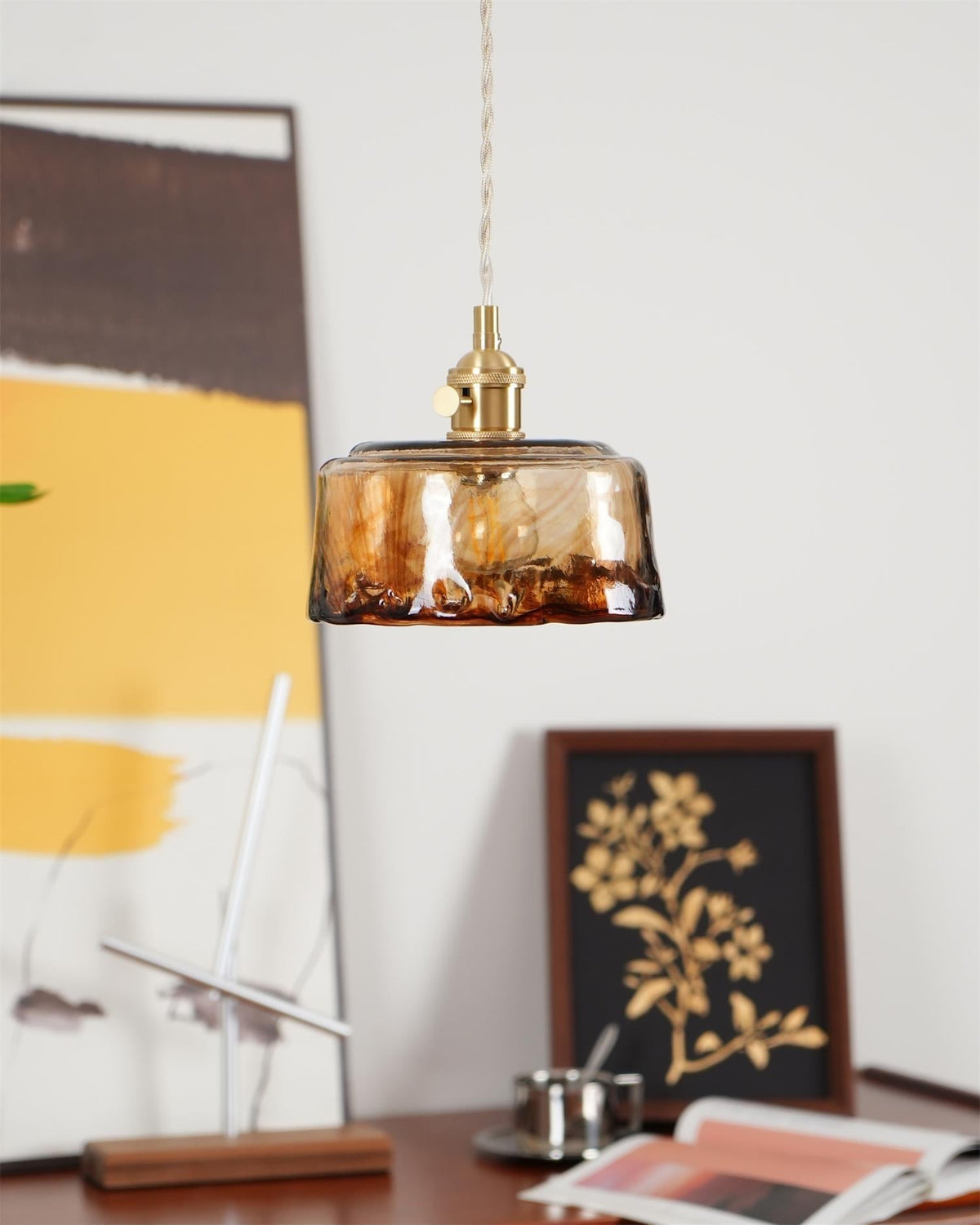 Velon Vintage Amber Glass Pendant Light-Neutral Decor