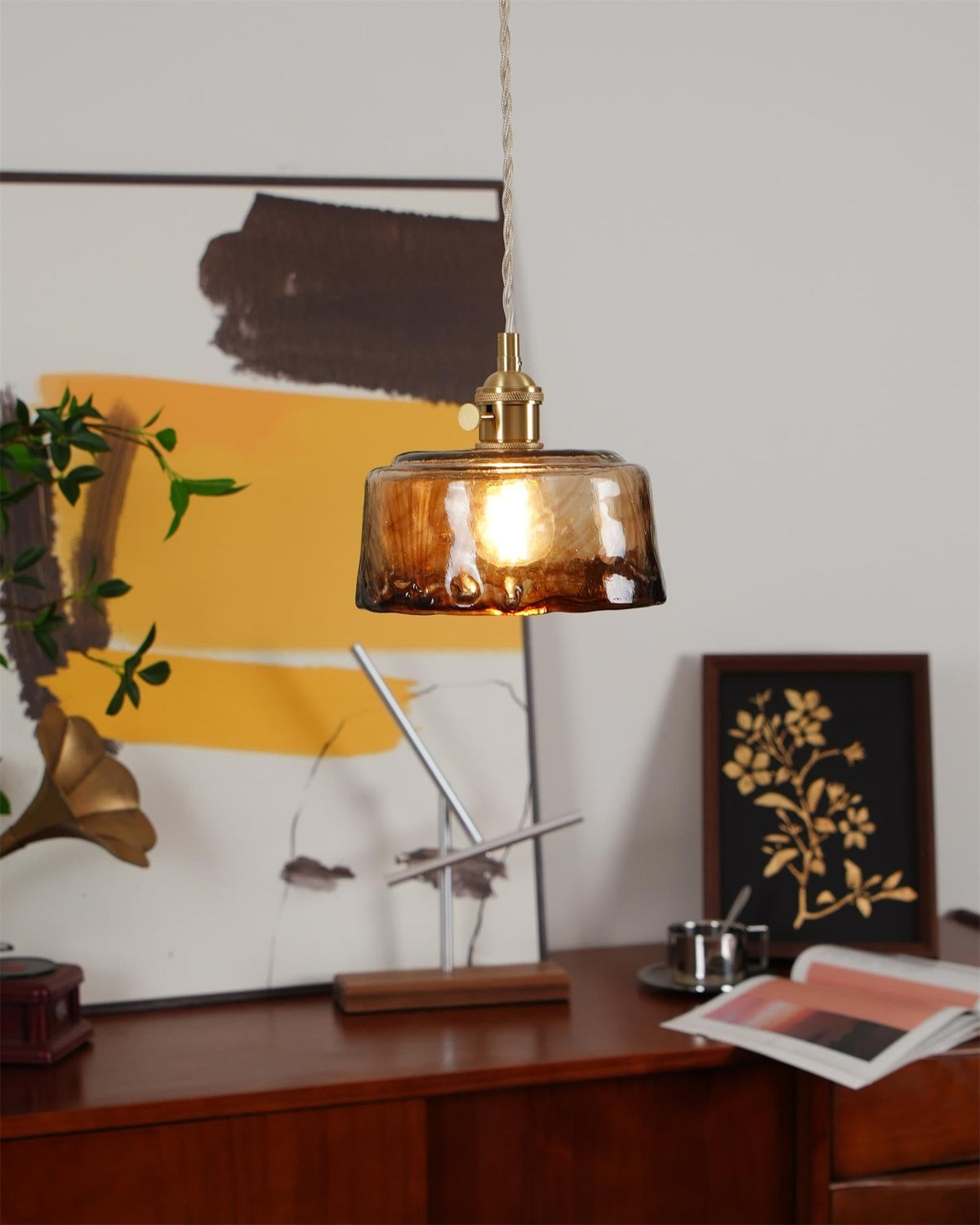 Velon Vintage Amber Glass Pendant Light-Neutral Decor