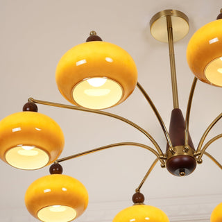 Lustra Suspension Rétro en Verre Jaune et Laiton-Luire