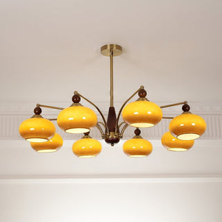 Lustra Suspension Rétro en Verre Jaune et Laiton-Luire