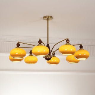 Lustra Suspension Rétro en Verre Jaune et Laiton-Luire