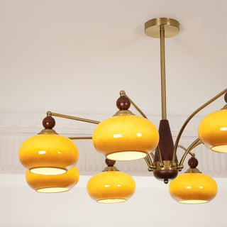 Lustra Suspension Rétro en Verre Jaune et Laiton-Luire