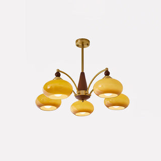 Lustra Suspension Rétro en Verre Jaune et Laiton-Luire