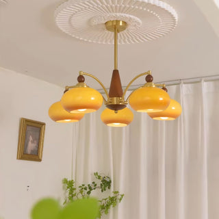 Lustra Suspension Rétro en Verre Jaune et Laiton-Luire