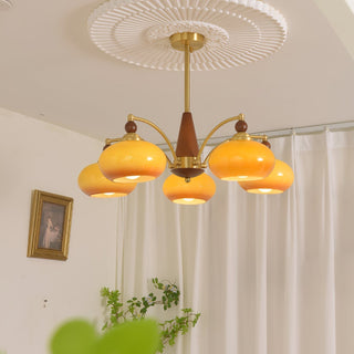 Lustra Suspension Rétro en Verre Jaune et Laiton-Luire