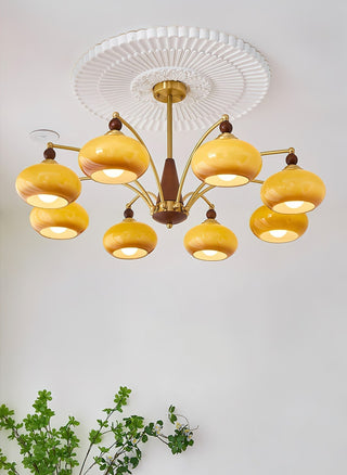 Lustra Suspension Rétro en Verre Jaune et Laiton-Luire