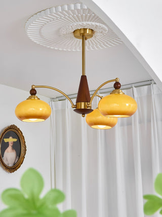 Lustra Suspension Rétro en Verre Jaune et Laiton-Luire