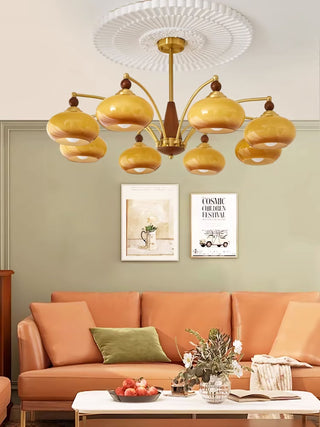 Lustra Suspension Rétro en Verre Jaune et Laiton-Luire