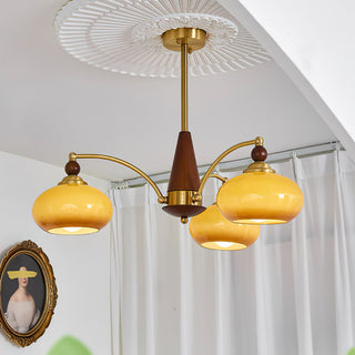 Lustra Suspension Rétro en Verre Jaune et Laiton-Luire